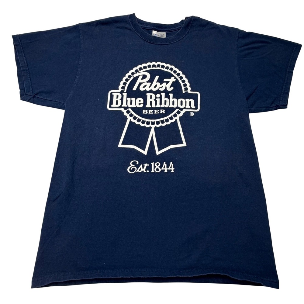 Pabst Blue Ribbon Beer Mens T-Shirt Navy Blue Port and Company Graphic Tee Large